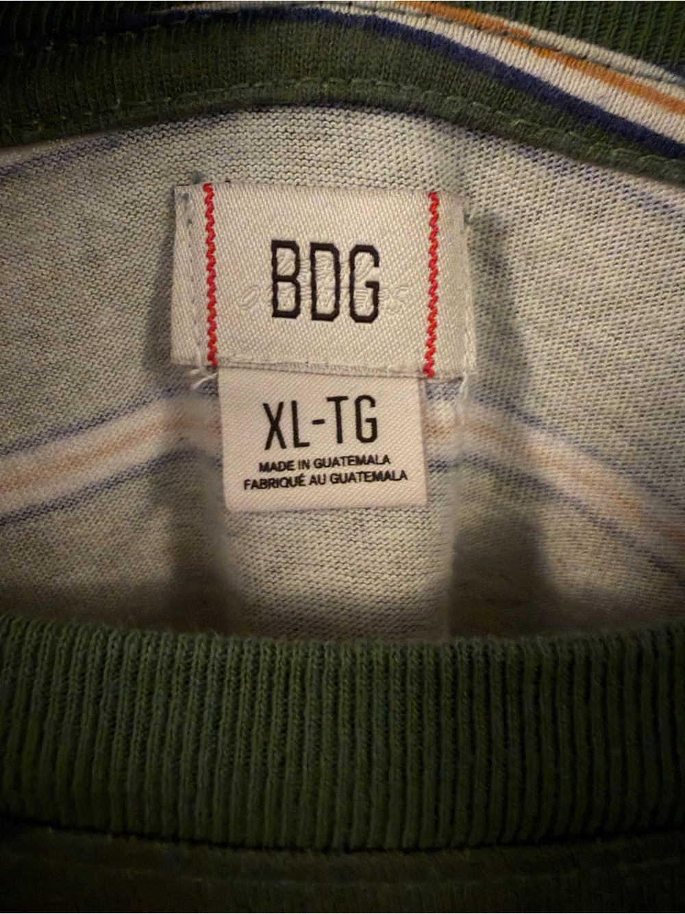 BDG Green and Cream Striped Layered-Look Tee - Picture 2 of 3